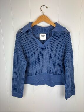 Y2K 100% Cotton Collared Abercrombie & Fitch Square Knit See Through Sweater